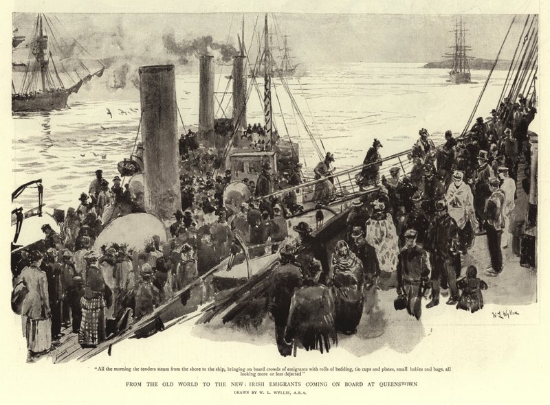 Fra den gamle verden til den nye verden: irske emigranter går om bord i Queenstown af William Lionel Wyllie