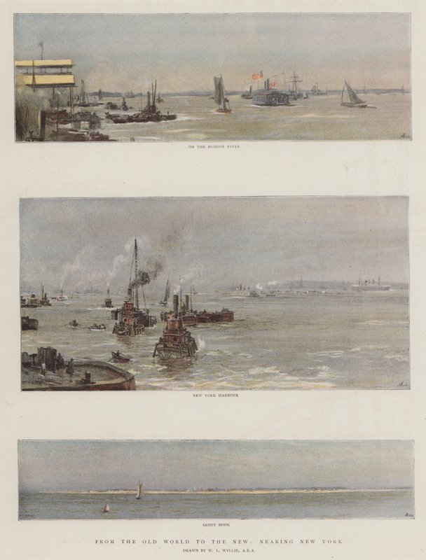 Fra den gamle verden til den nye, nærmer sig New York af William Lionel Wyllie