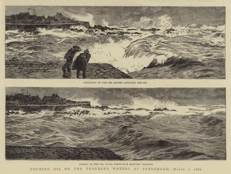 Hæld olie på det urolige vand ved Peterhead, 1. marts 1882 af William Lionel Wyllie
