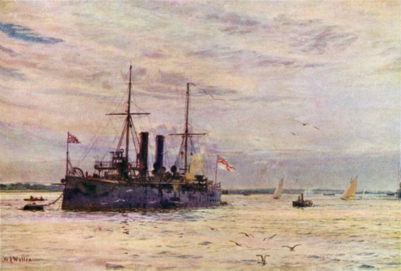 Anden klasse krydser af Naval Defense Act Era, nu omdannet til et minelag af William Lionel Wyllie
