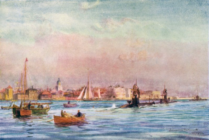 Ubåde forlader Portsmouth Havn af William Lionel Wyllie