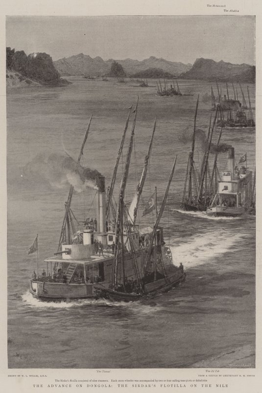 Fremrykningen mod Dongola, Sirdars Flotille ved Nilen af William Lionel Wyllie