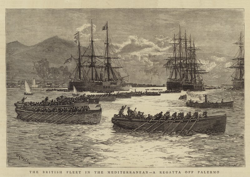 Den britiske flåde i Middelhavet, en Regatta ud for Palermo af William Lionel Wyllie