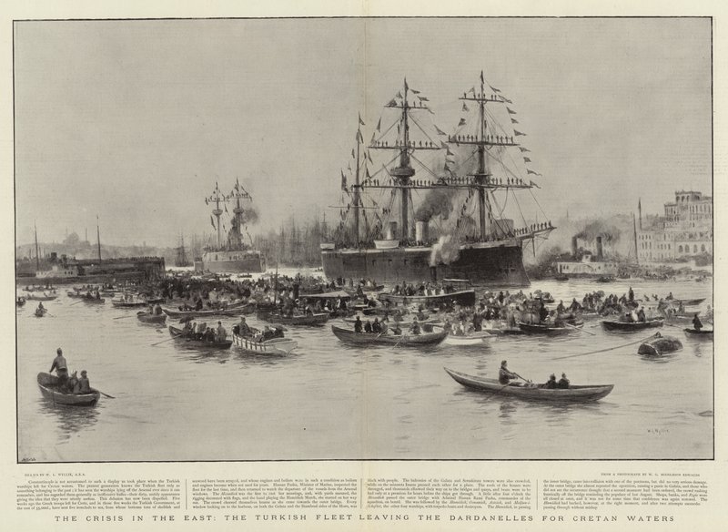 Krisen i Øst, den tyrkiske flåde forlader Dardanellerne for at sejle til Kretas farvande af William Lionel Wyllie