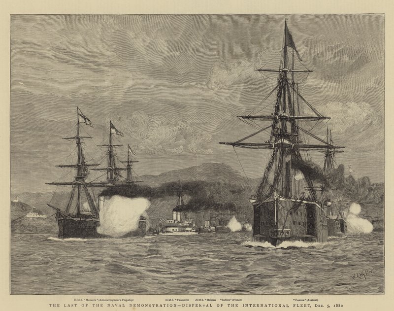 Den sidste af flådedemonstrationen, spredning af den internationale flåde, 5. december 1880 af William Lionel Wyllie
