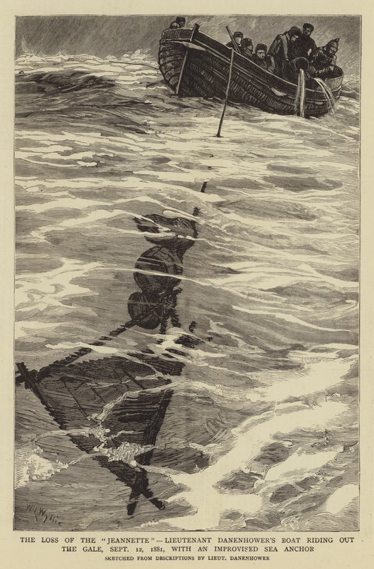 Tabet af Jeannette, løjtnant Danenhowers båd, der red ud i kuling, 12. september 1881, med et improviseret søanker af William Lionel Wyllie