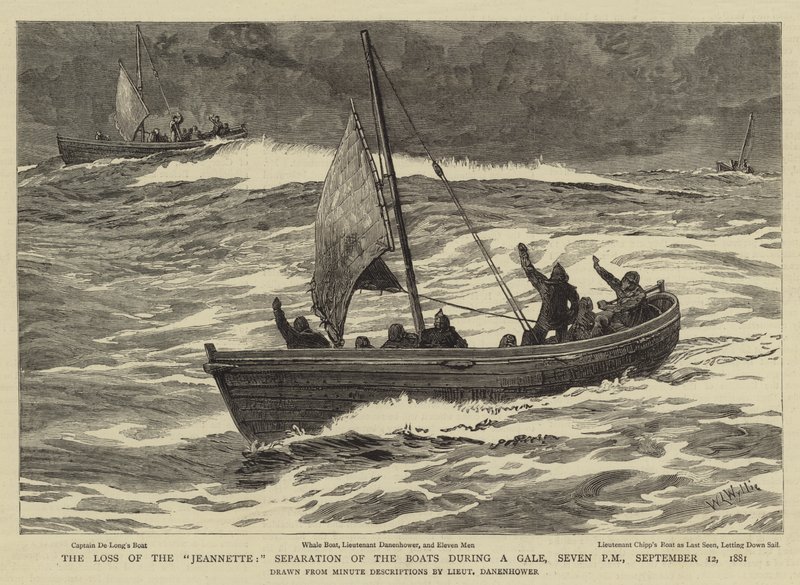 Tabet af Jeannette, adskillelse af bådene under en storm, kl. 19.00 den 12. september 1881 af William Lionel Wyllie