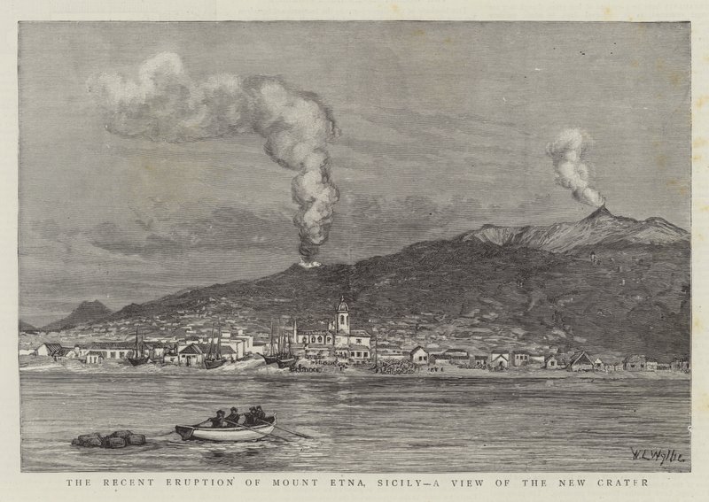 Det nylige udbrud af Etna på Sicilien, et billede af det nye krater af William Lionel Wyllie