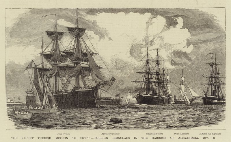 Den seneste tyrkiske mission til Egypten, udenlandske jernbeklædte i havnen i Alexandria, 21. oktober af William Lionel Wyllie