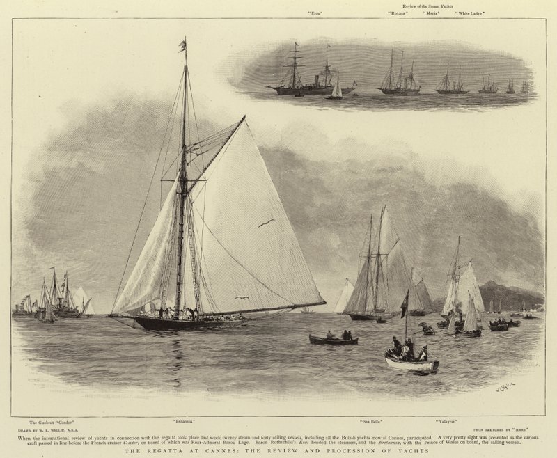 Regattaen i Cannes, gennemgangen og processionen af yachter af William Lionel Wyllie