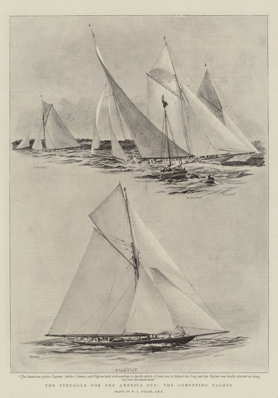 Kampen om America Cup, de konkurrerende yachter af William Lionel Wyllie