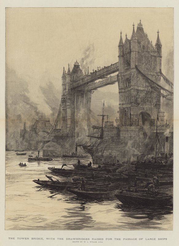 Tower Bridge, med vindebroerne hævet for passage af store skibe af William Lionel Wyllie