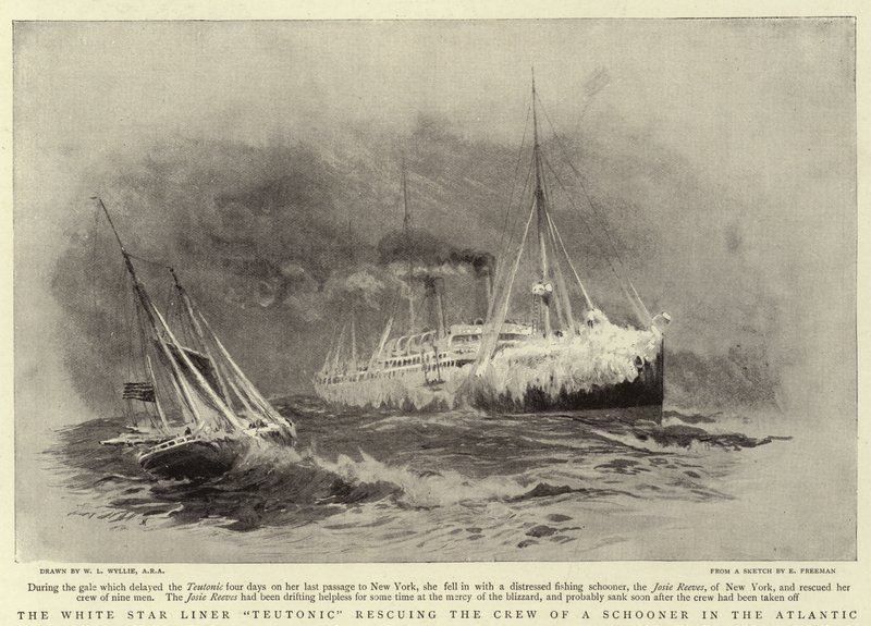 White Star Liner Teutonic redder besætningen på en skonnert i Atlanterhavet af William Lionel Wyllie