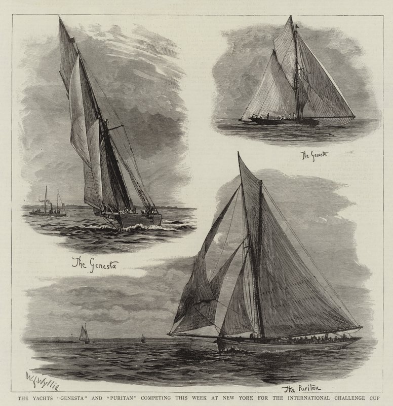 Yachts Genesta og Puritan konkurrerer i denne uge i New York om den internationale Challenge Cup af William Lionel Wyllie