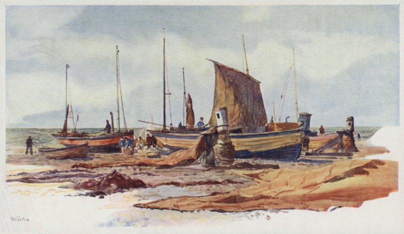 Brighton Beach Boats af William Lionel Wyllie