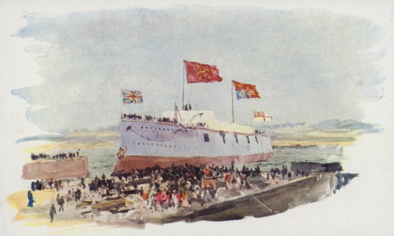 Flyder ud af et slagskib, Chatham Dockyard af William Lionel Wyllie