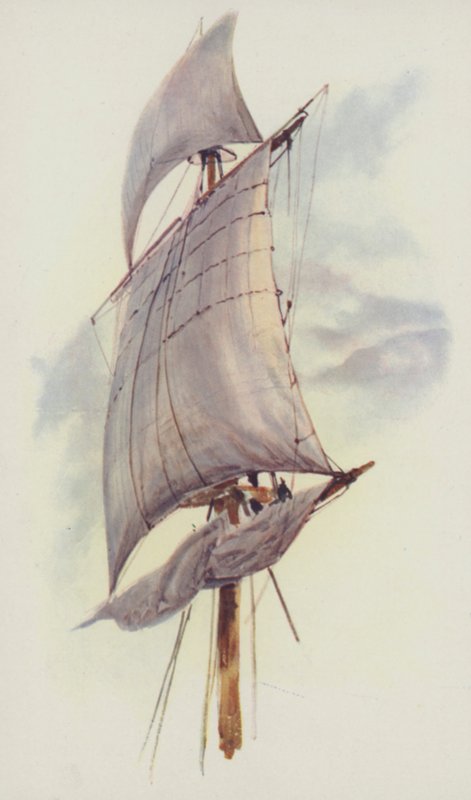 Hovedsejl og topgalantsejl på Valhalla af William Lionel Wyllie