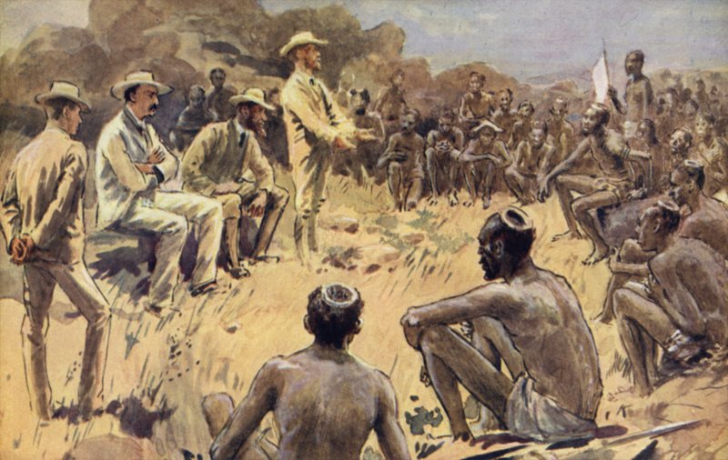Cecil Rhodes i råd med Matabele-høvdingene af William Rainey