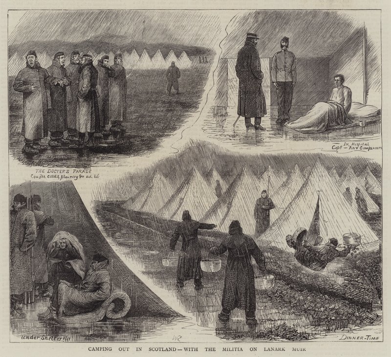Camping ude i Skotland med militsen på Lanark Muir af William Ralston