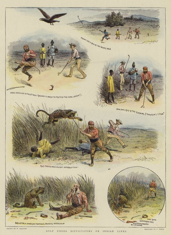 Golf under vanskeligheder på Indian Links (chromolitho) af William Ralston