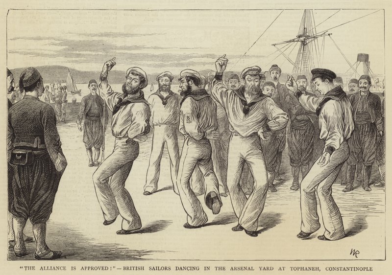 Alliancen er godkendt!, britiske sømænd danser i Arsenal Yard i Tophaneh, Konstantinopel af William Ralston