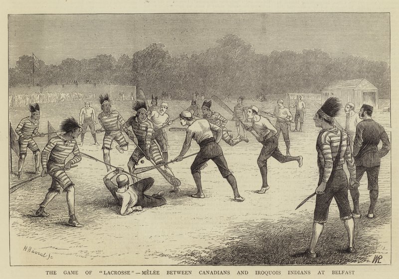 The Game of Lacrosse, nærkamp mellem canadiere og Iroquois-indianere i Belfast af William Ralston
