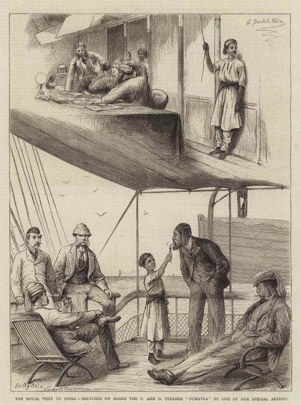 Det kongelige besøg i Indien, skitser om bord på P og O Steamer Sumatra af William Ralston