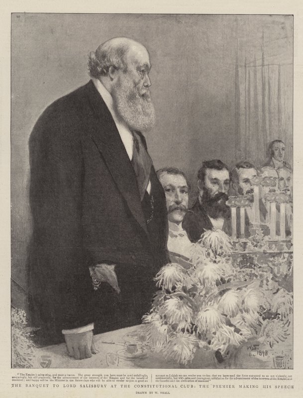 Banket for Lord Salisbury i Constitutional Club, premierministeren holder sin tale af William Small