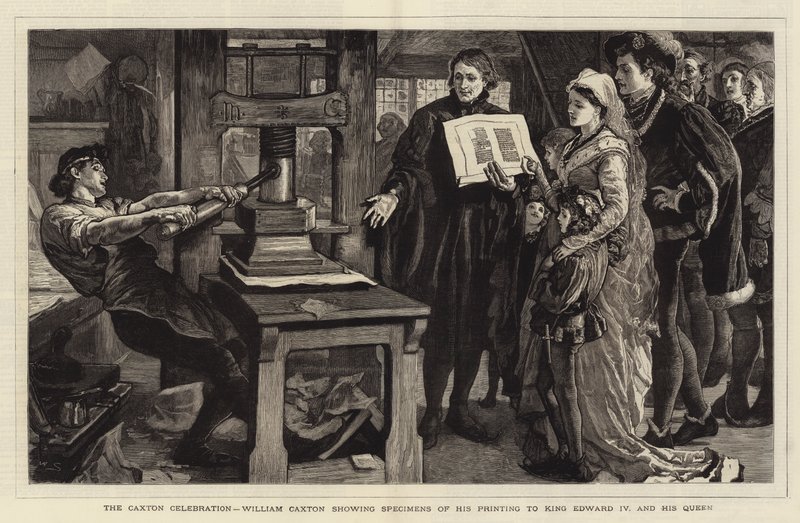 The Caxton Celebration, William Caxton viser eksemplarer af hans tryk til kong Edward IV og hans dronning af William Small