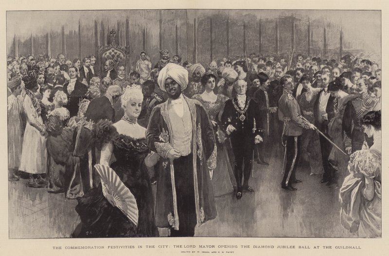 Festlighederne til mindehøjtideligheden i byen, overborgmesteren åbner diamantjubilæumsballet i Guildhall af William Small