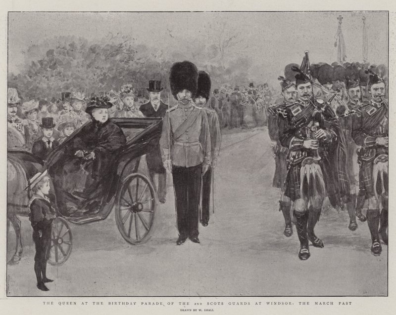 Dronningen ved fødselsdagsparade for den 2. skotske vagt i Windsor, marts forbi af William Small