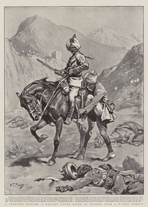En episode fra grænsen, en galant Sowar redder en officer fra et waziri-bagholdsangreb af William T. Maud