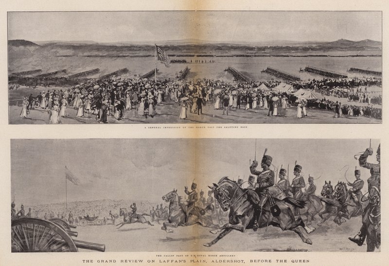 Den store anmeldelse på Laffans slette, Aldershot, før dronningen af William T. Maud