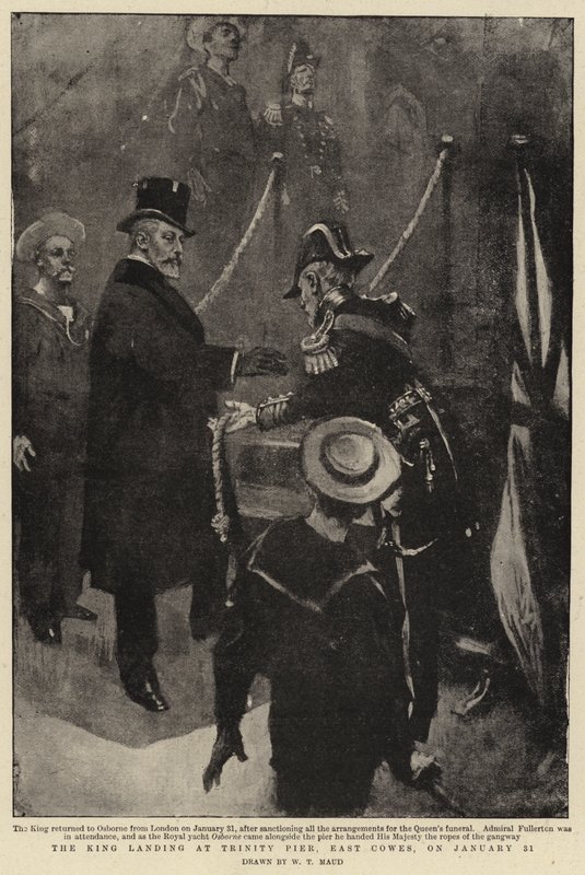 Kongen lander på Trinity Pier, East Cowes, den 31. januar af William T. Maud