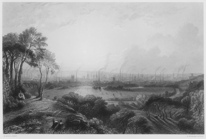 Manchester, fra Kersal Moor, fra billedet i Den Kongelige Samling af William Wyld