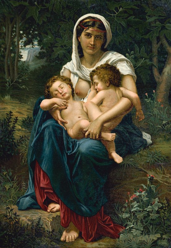 Velgørenhed (chromolitho) af William Adolphe (after) Bouguereau