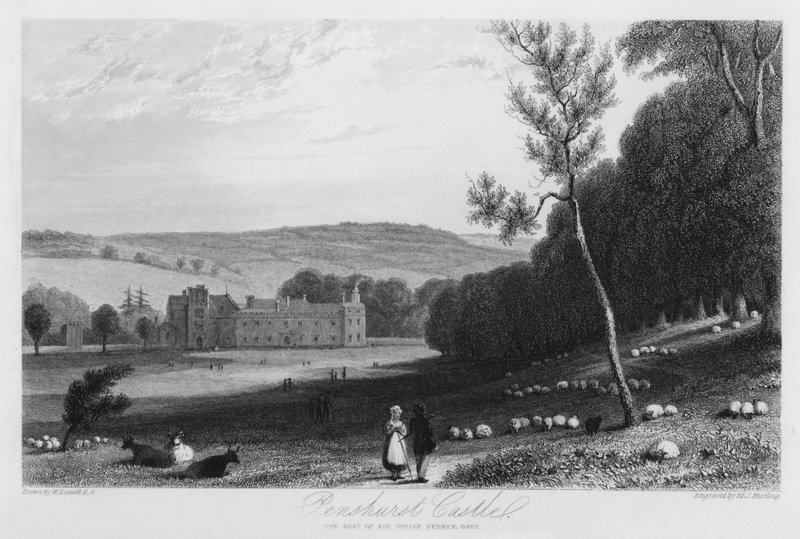 Penshurst Castle, sæde for Sir Philip Sidney (gravering) af William (after) Daniell