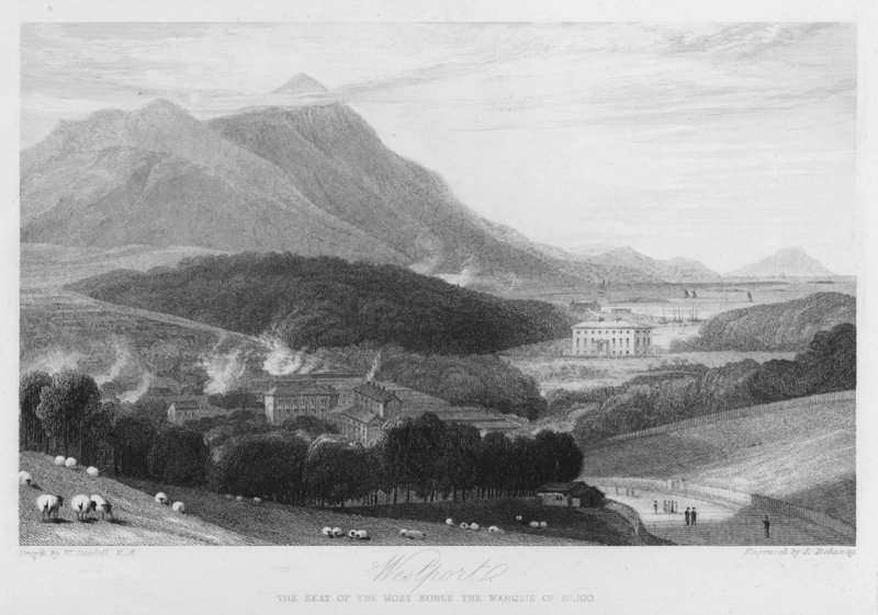 Westport, sæde for Marquis of Sligo (gravering) af William (after) Daniell