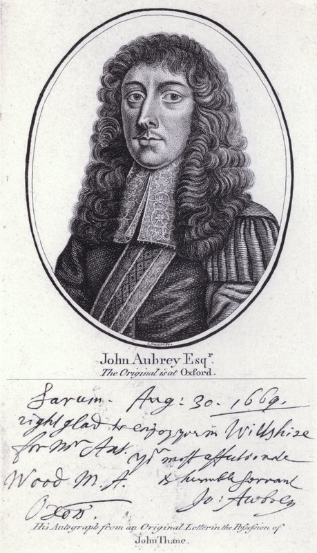 John Aubrey, engelsk antikvar, naturfilosof og forfatter (gravering) af William (after) Faithorne
