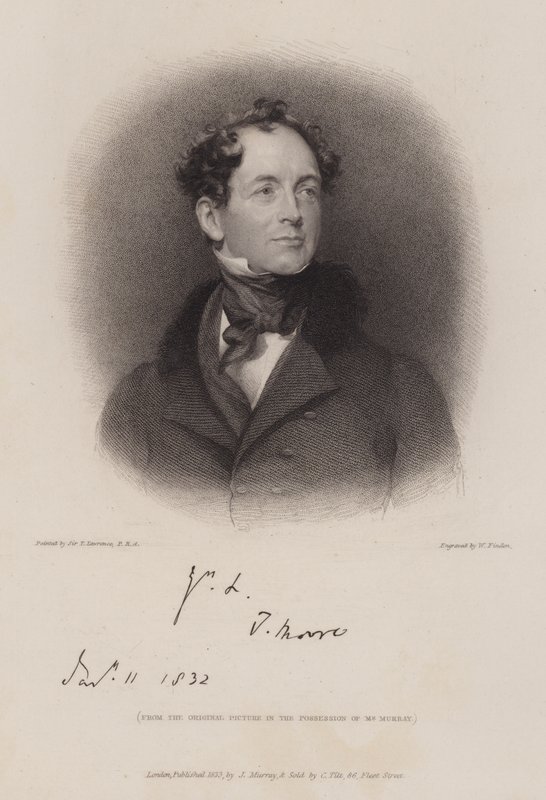 Thomas Moore, irsk digter og biograf af Lord Byron (gravering) af William (after) Finden