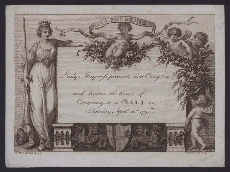 Invitation fra Lady Mayoress i London til et bal i Mansion House af William (after) Hamilton