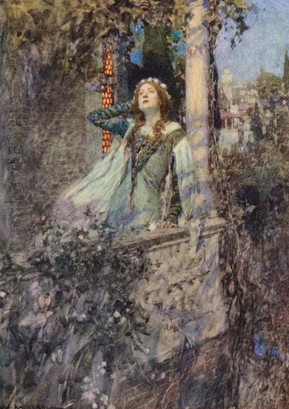 Shakespeares Romeo og Julie: Akt II, scene II (farvelitografi) af William (after) Hatherell