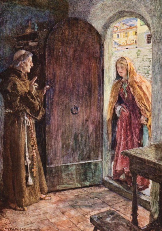 Shakespeares Romeo og Julie: Akt II, scene VI (farvelitografi) af William (after) Hatherell
