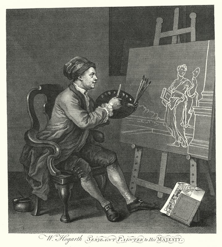 Selvportræt af den engelske kunstner William Hogarth (gravering) af William (after) Hogarth