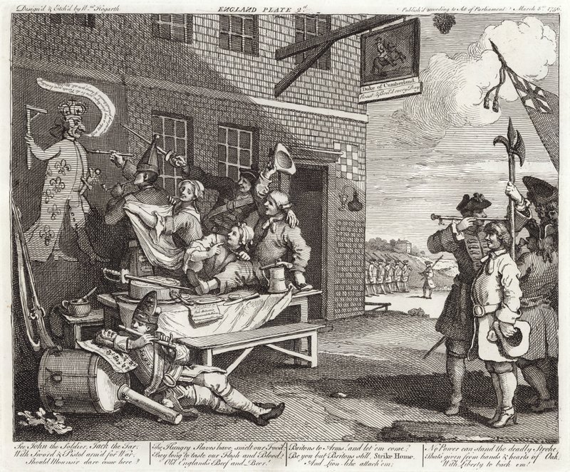 Invasionen - England - Plade 2 af William (after) Hogarth
