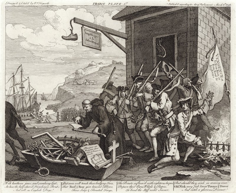 Invasionen - Frankrig - Plade 1 af William (after) Hogarth