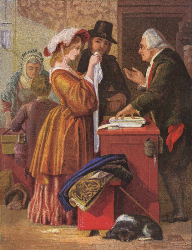 Valg af brudekjole (farvelitografi) af William (after) Mulready