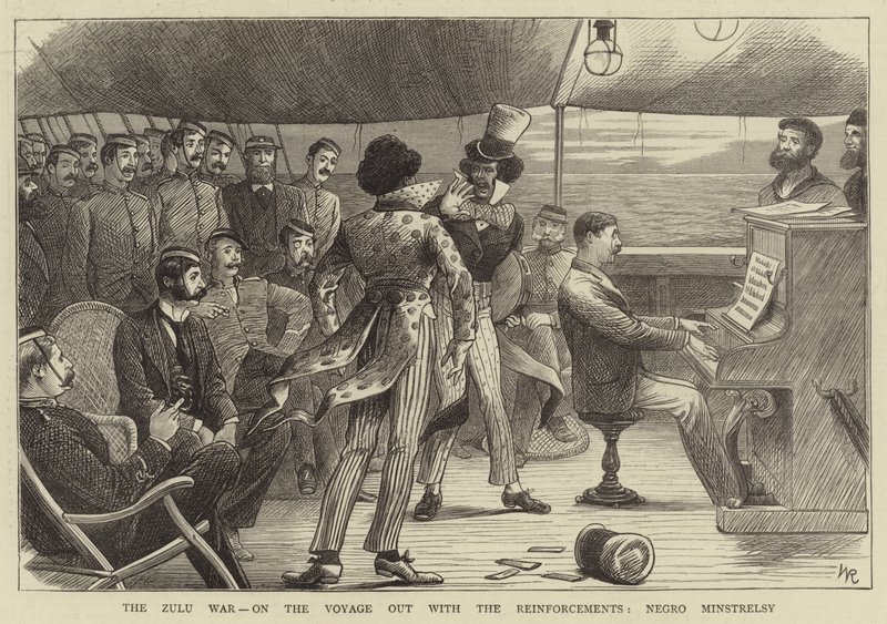 Zulu-krigen, på rejsen ud med forstærkningerne, sort Minstrelsy (gravering) af William (after) Ralston
