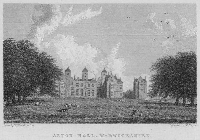 Aston Hall, Warwickshire (gravering) af William (after) Westall