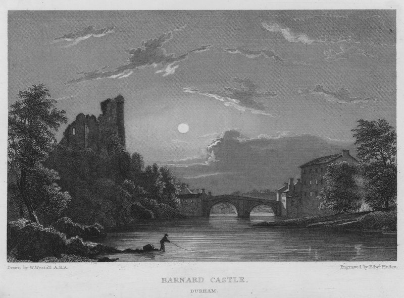 Barnard Castle, Durham (gravering) af William (after) Westall